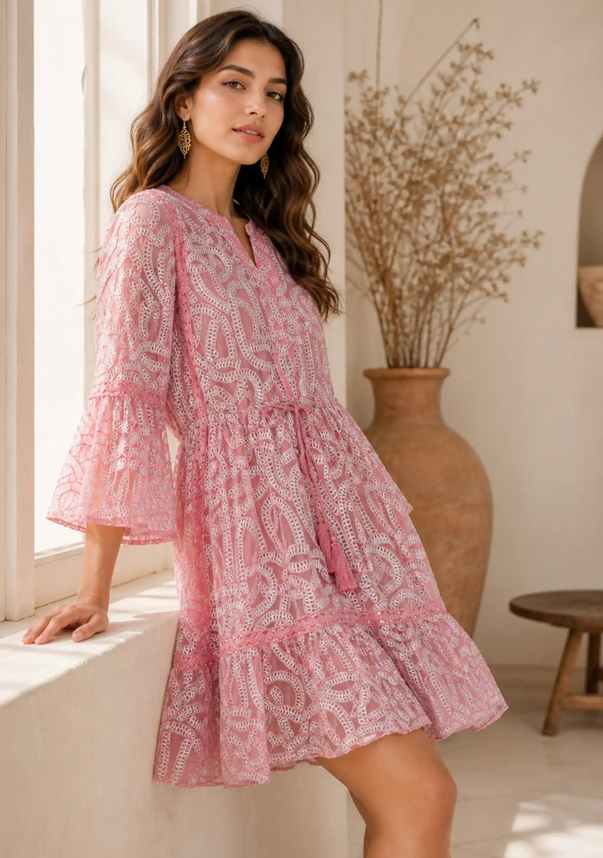 Women's Cotton Mini Dress V-Neck - Hazal