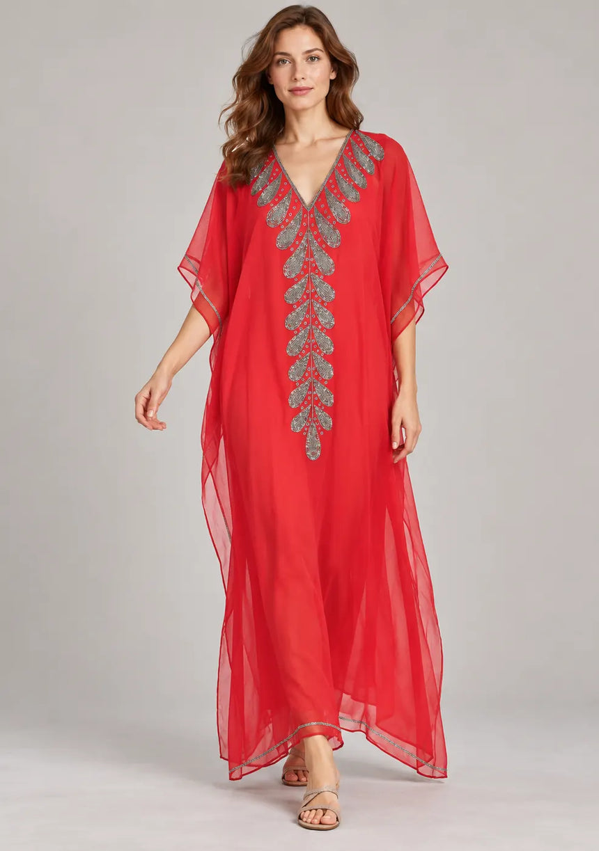 ibBan Women’s Hand Embroidered Georgette Kaftan Dress -Tanzeen