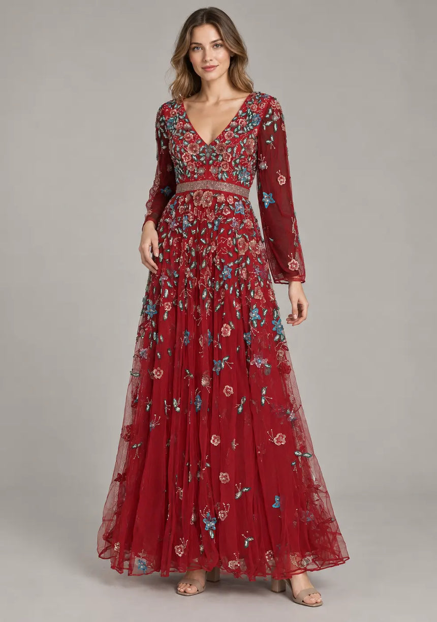 ibBan Women’s Long Dress with Hand Embroidery - Aabish