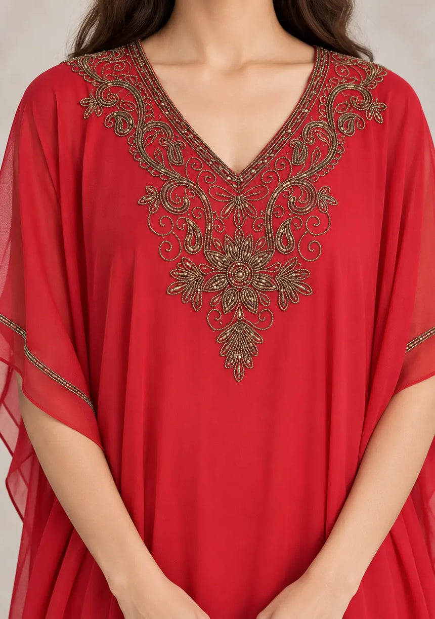 ibBan Women’s Hand Embroidered Georgette Kaftan Dress -Zava