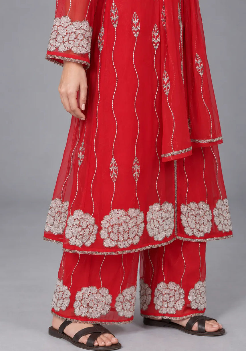 ibBan Women’s Hand Embroidered Georgette Ethnic Dress -Ariya