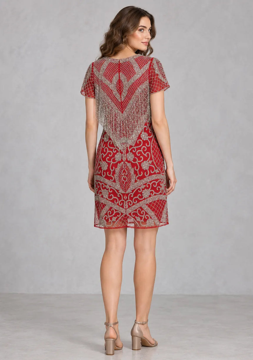 ibBan Party Midi Dress with Hand Beadwork & Fringe - Darya