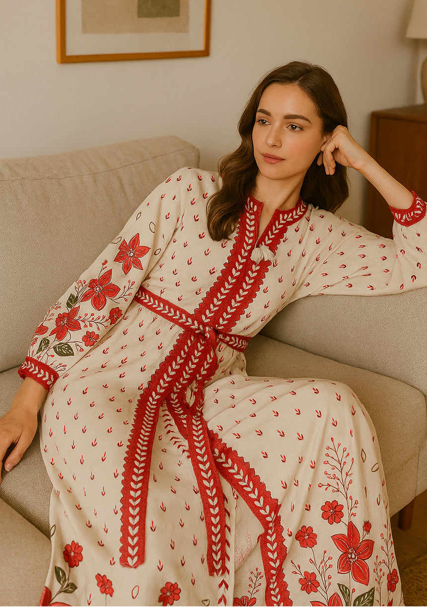 ibBan Premium Printed Cotton Long Dress with Hand Embroidery -Farhat Long Dress