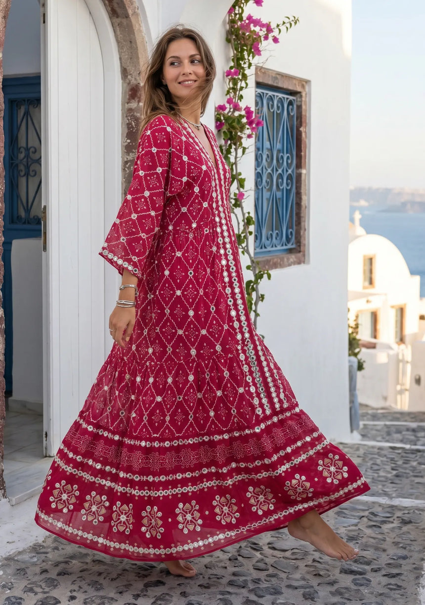 ibBan Hand Embroidered Cotton Maxi Dress | Luxury Boho Resort -Fabiya