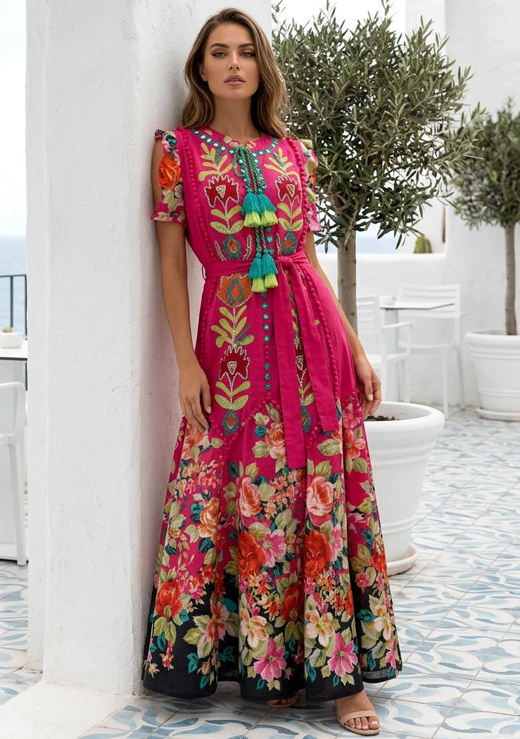 ibBan Floral Hand Embroidered Cotton Long Dres -Nagozi