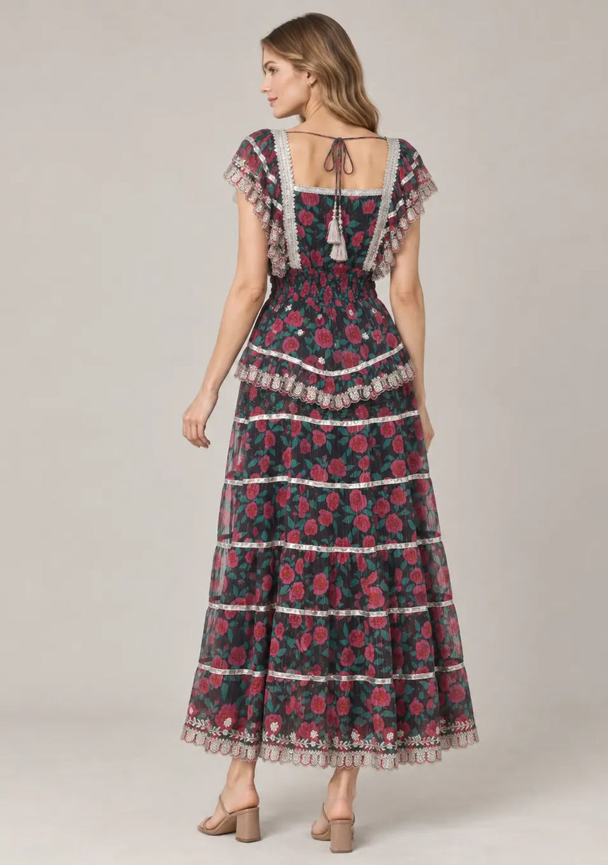 ibBan Floral Cotton Georgette Long Dress - Kausar