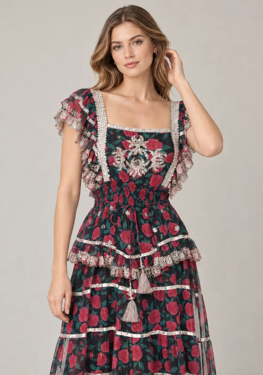 ibBan Floral Cotton Georgette Long Dress - Kausar