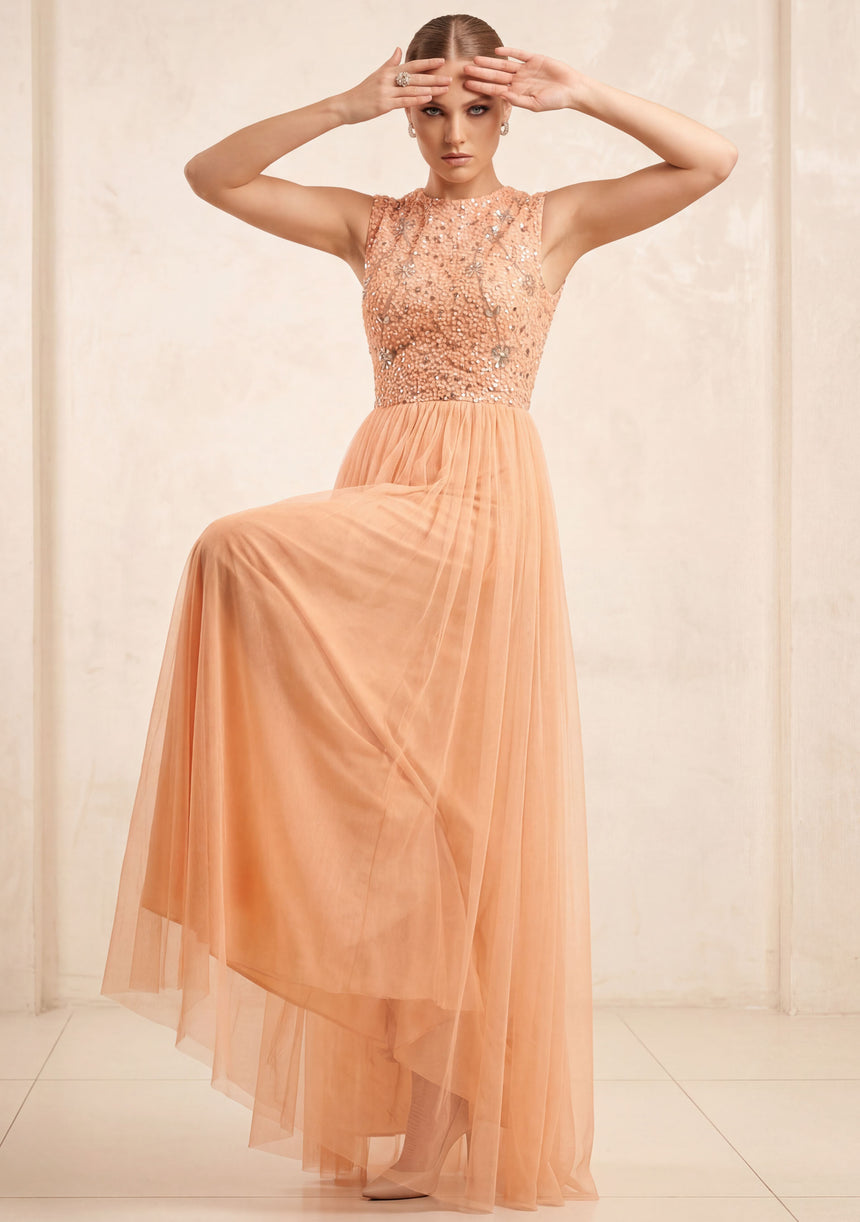 Women's Georgette Maxi Dress Peach - Bridal
