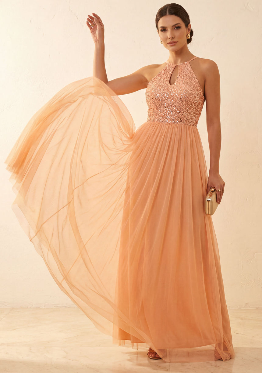 Women's Georgette Maxi Dress Halter Neck - Alvisha