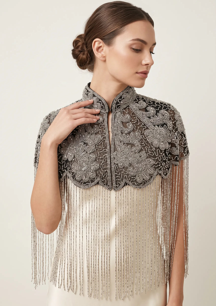 ibBan Beaded Net Neck Cape with Fringe - Gihna