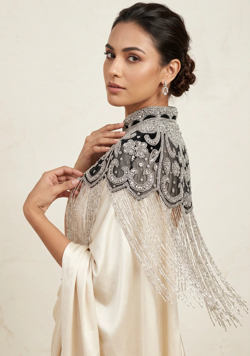 ibBan Women's Hand Embroidered Beaded Evening Cape - Zera