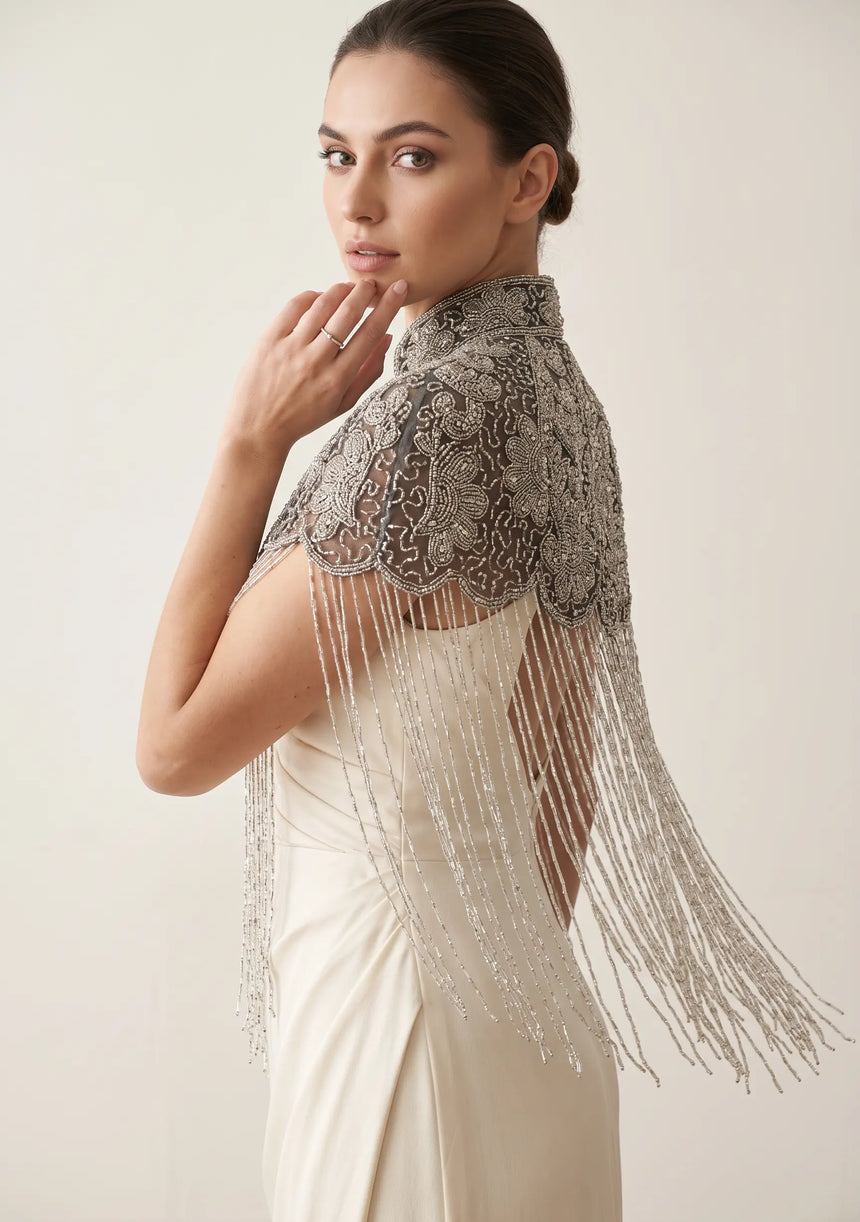 ibBan Beaded Net Neck Cape with Fringe - Gihna
