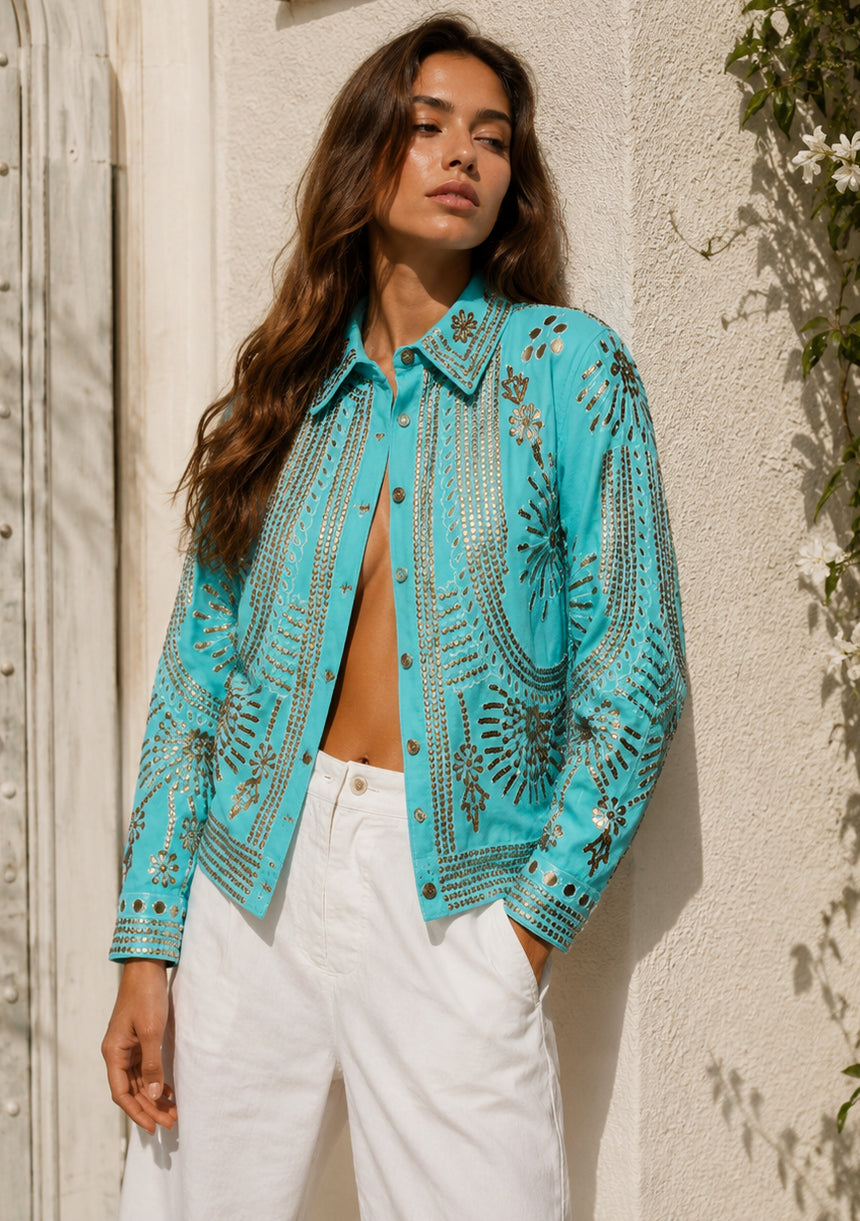 Women's Artisan Hand Embroidery Canvas Jacket - Yara