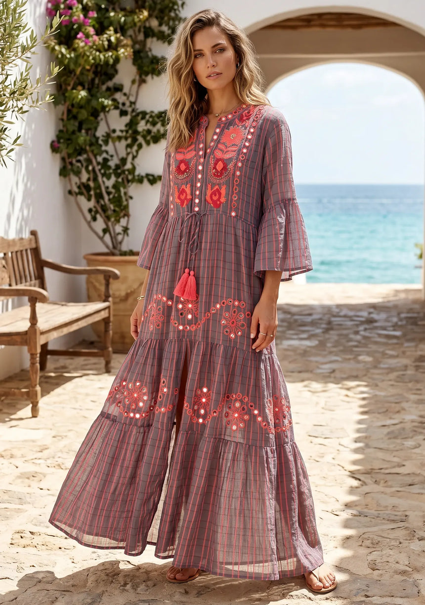 ibBan Premium Cotton Hand Embroidered Long Tunic Dress | Women's Boho Dress - Yamba Tunic
