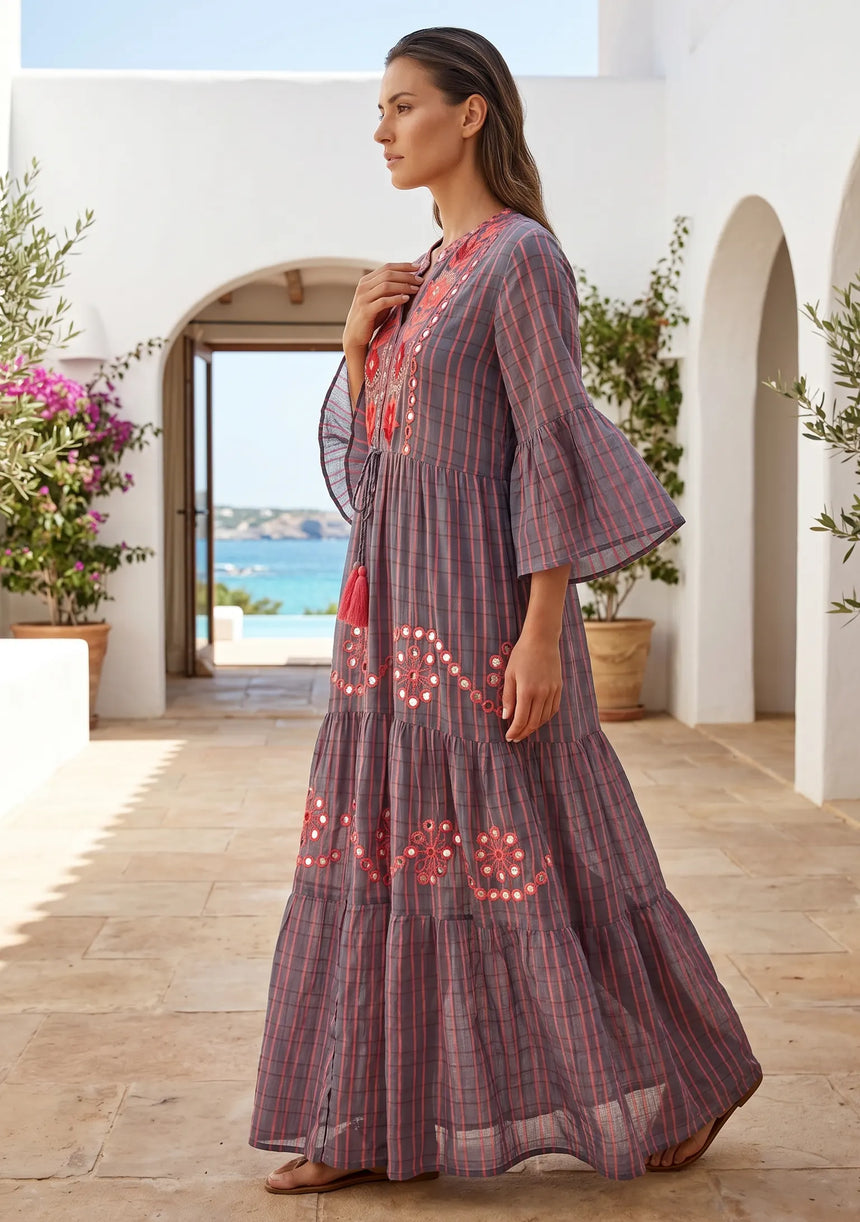 ibBan Premium Cotton Hand Embroidered Long Tunic Dress | Women's Boho Dress - Yamba Tunic