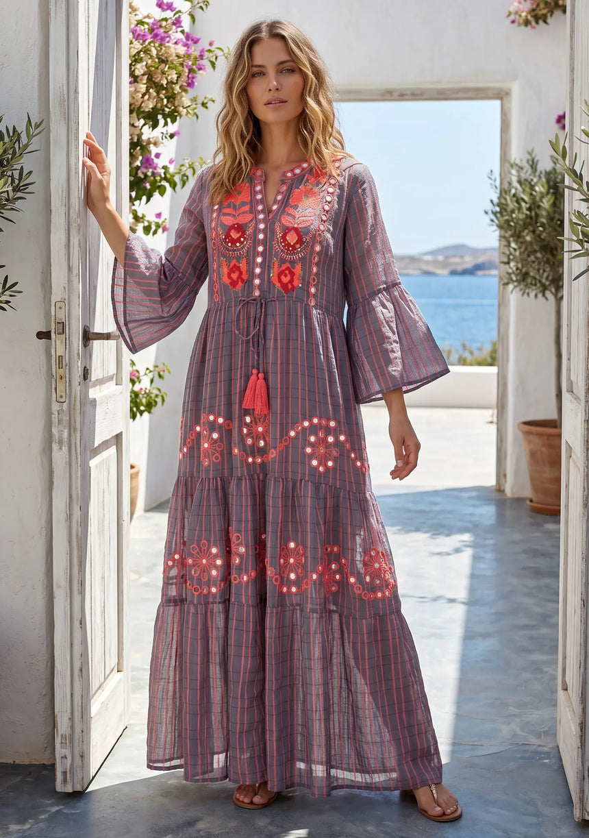ibBan Premium Cotton Hand Embroidered Long Tunic Dress | Women's Boho Dress - Yamba Tunic