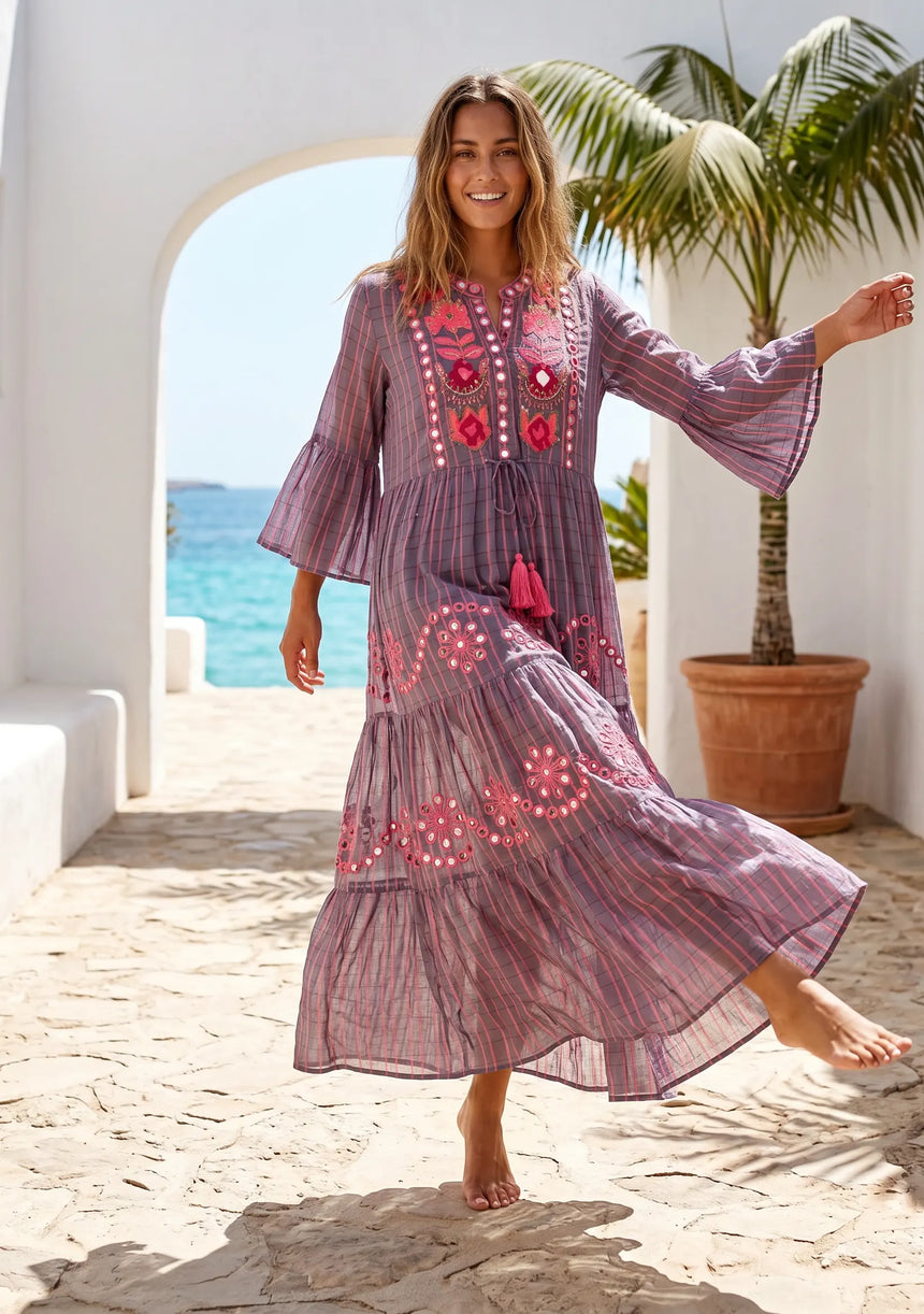 ibBan Premium Cotton Hand Embroidered Long Tunic Dress | Women's Boho Dress - Yamba Tunic