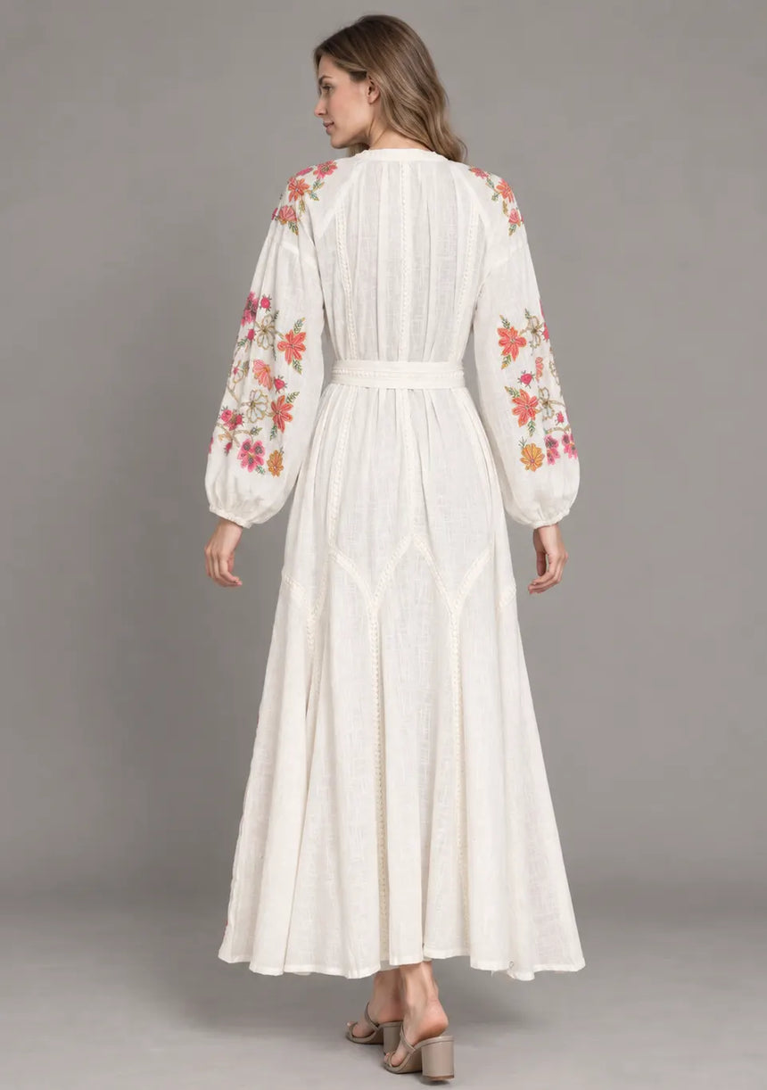 ibBan Floral Embroidered Maxi Dress with Tassel - Ravila