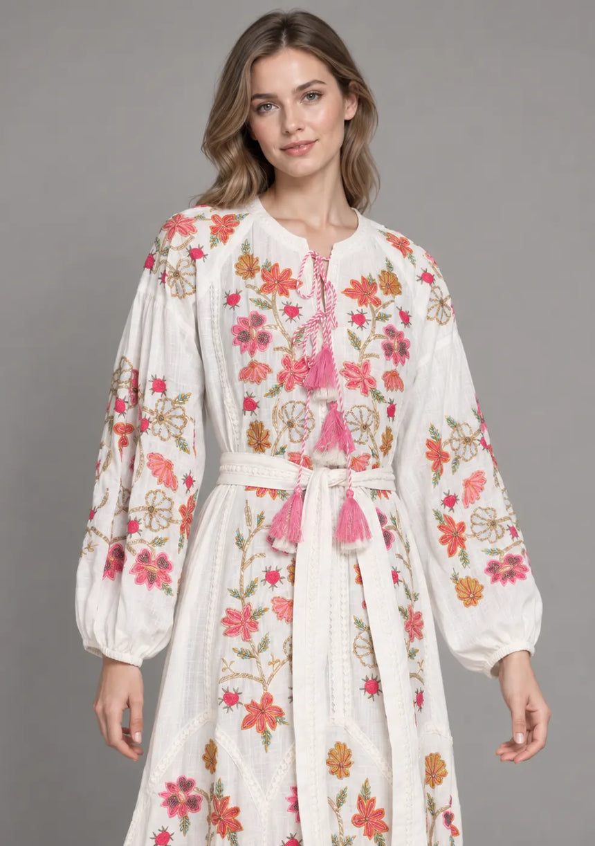 ibBan Floral Embroidered Maxi Dress with Tassel - Ravila