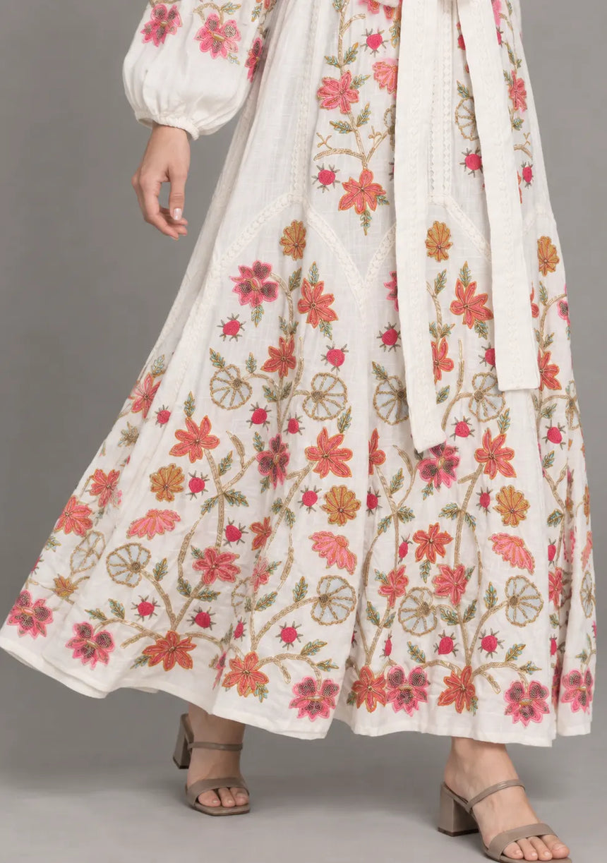 ibBan Floral Embroidered Maxi Dress with Tassel - Ravila