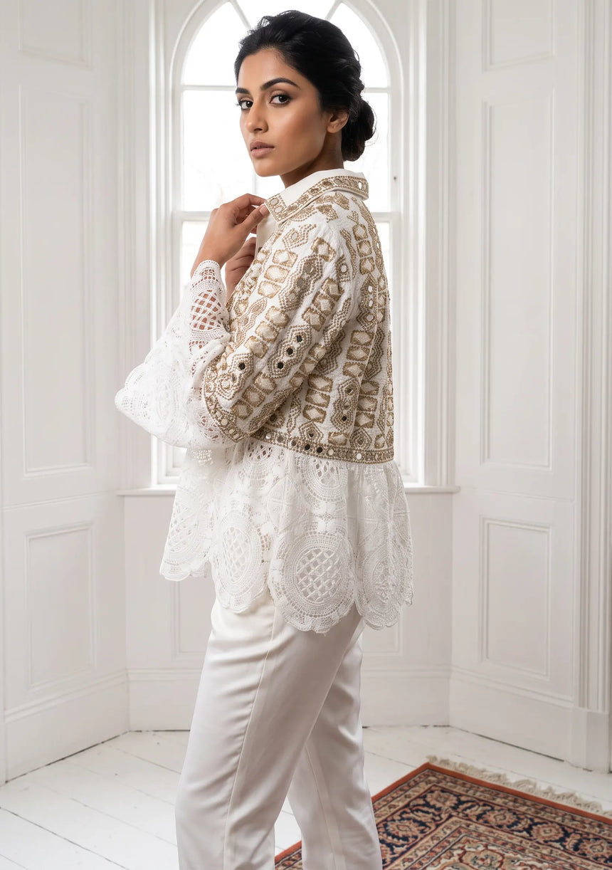 ibBan Luxury Women's Hand Embroidered Winter Lace Jacket - Isobel Jacket