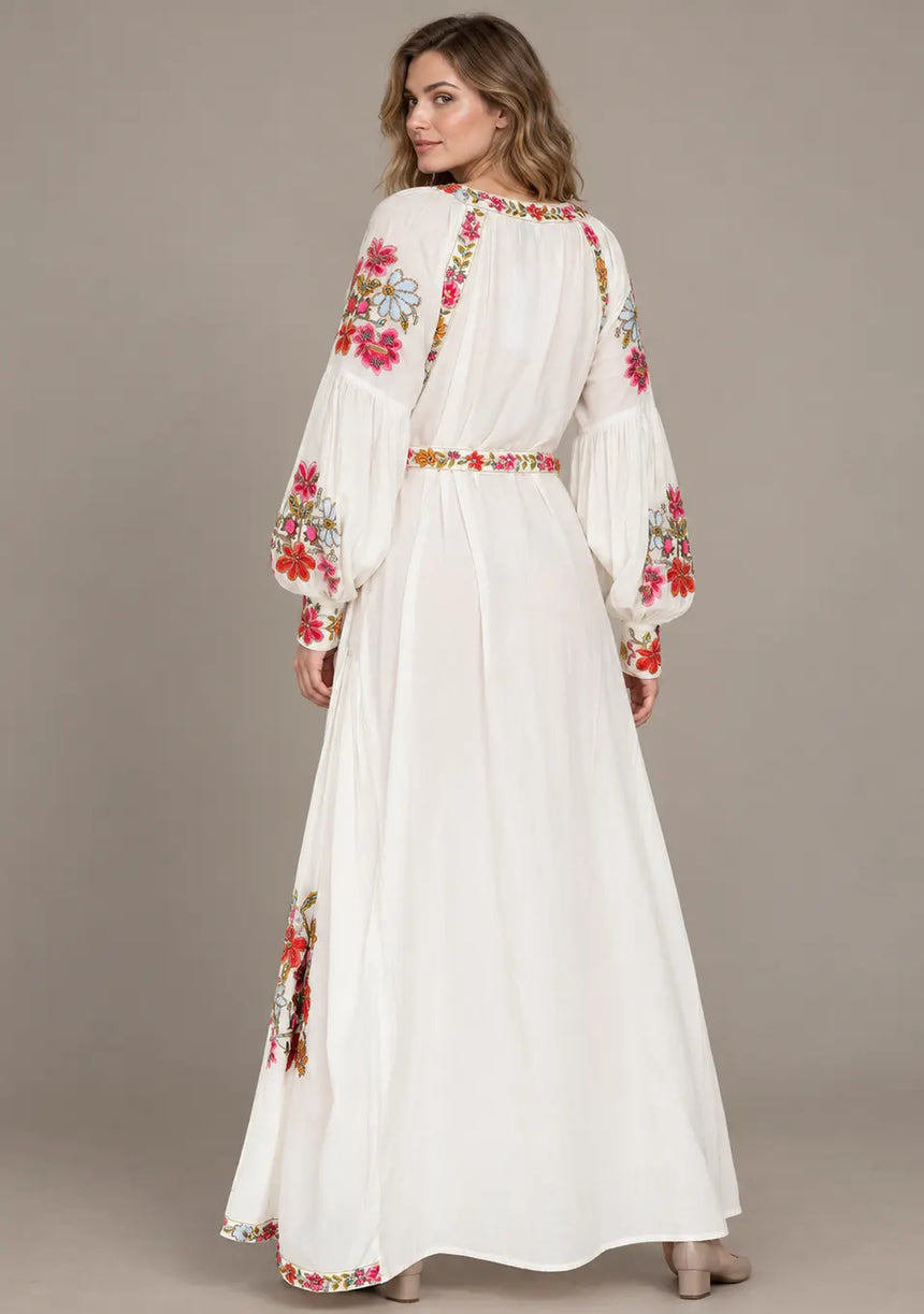 ibBan Floral Cotton Long Dress wint Hand Embroidery - Zayra