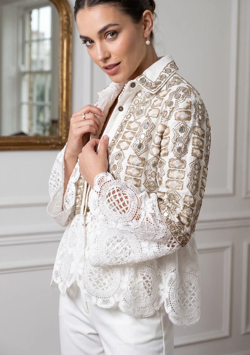 ibBan Luxury Women's Hand Embroidered Winter Lace Jacket - Isobel Jacket