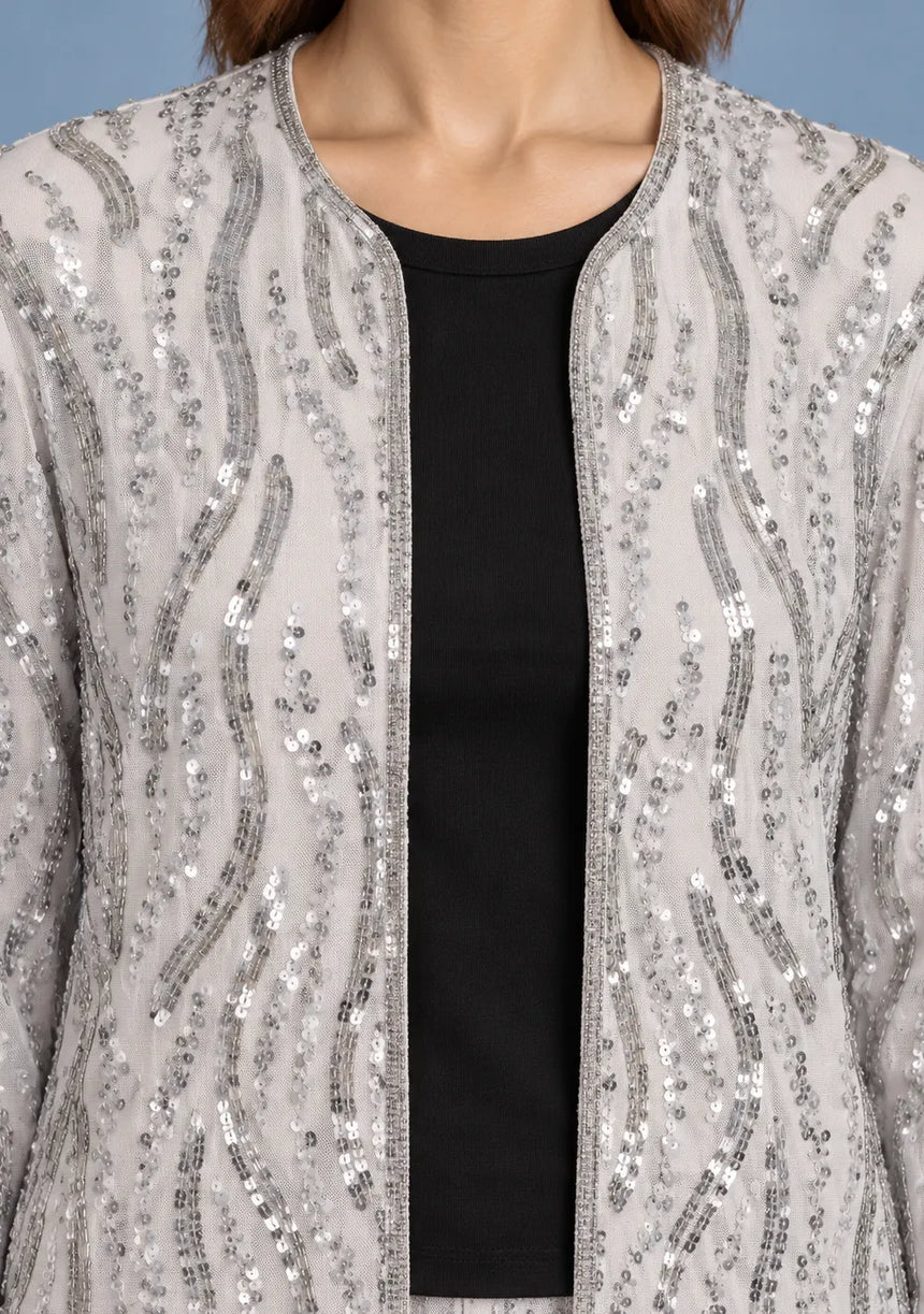 ibBan Women’s Georgette & Net Jacket with Hand Embroidered - Tasmia