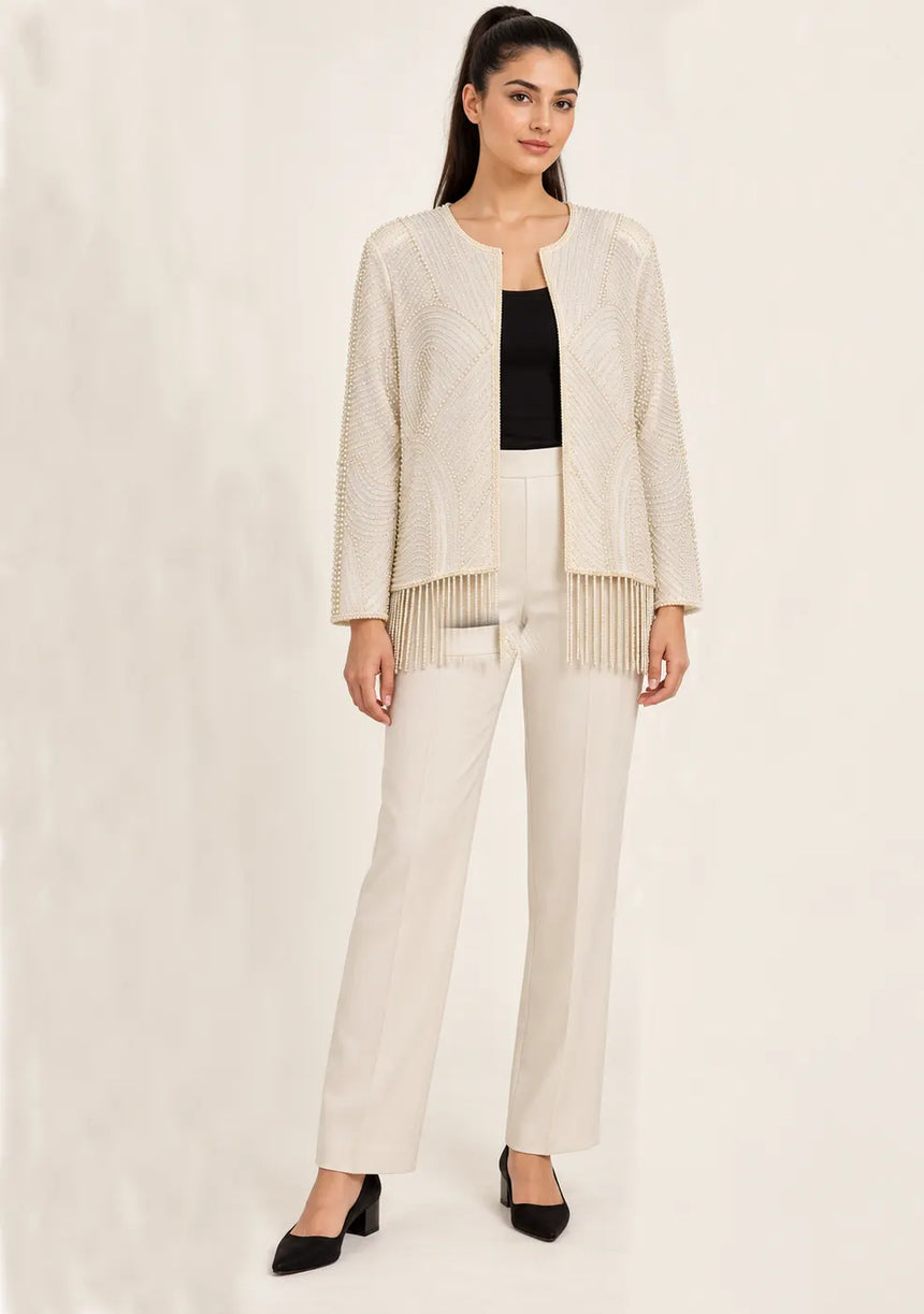 ibabn Women’s Hand Beaded Fringe Jacket - Amaya