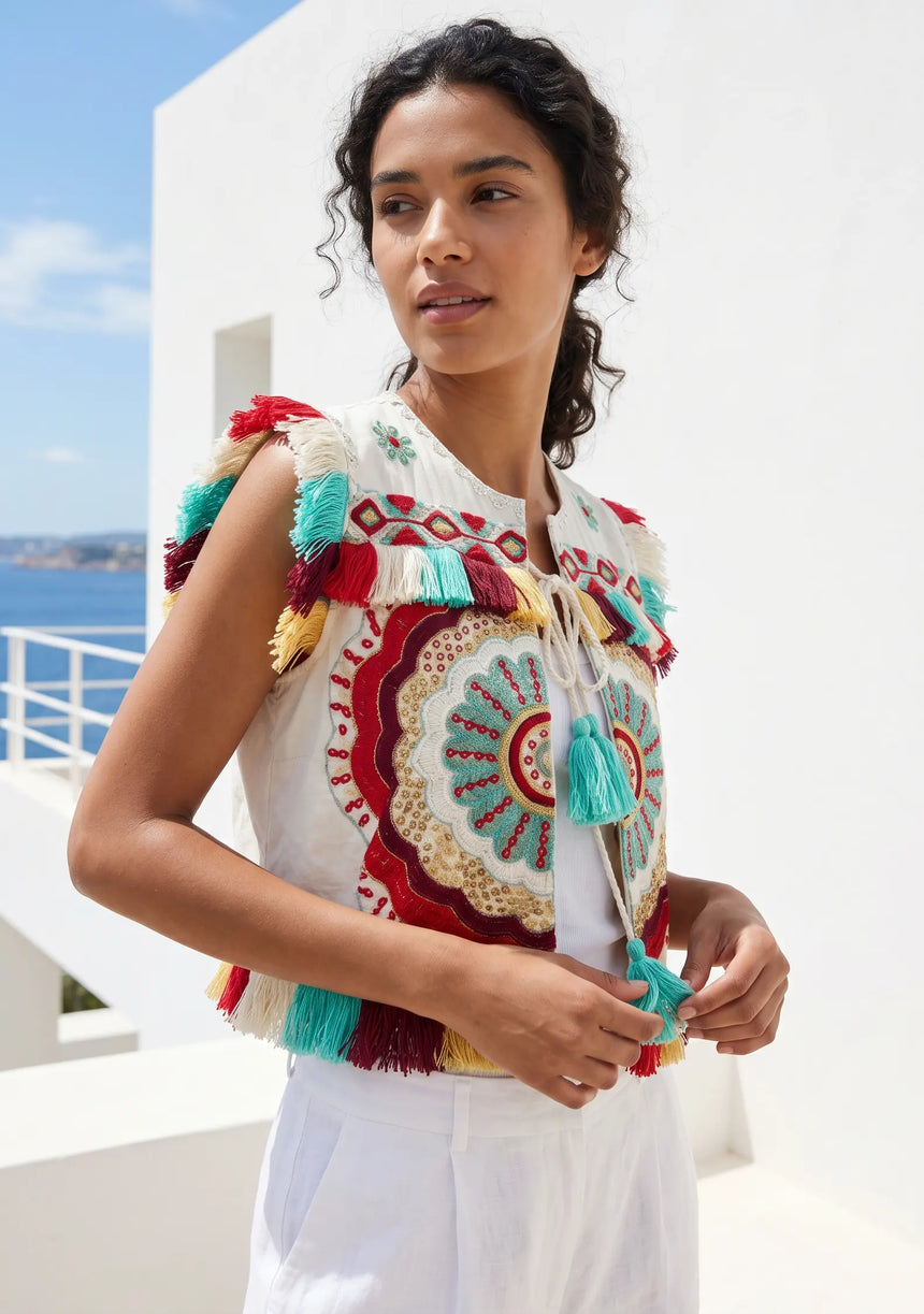Luxury Embroidered Women's Gilet | Designer Summer Collection | ibBan - Sara