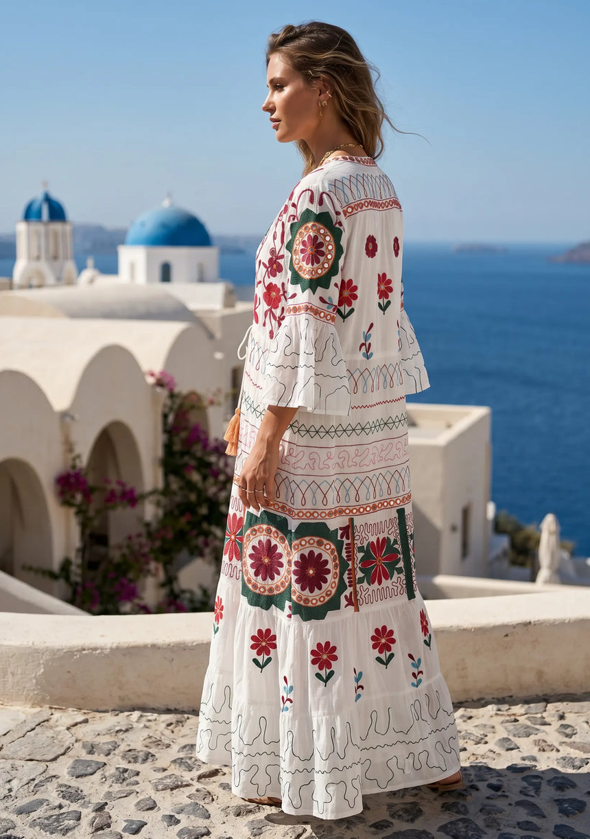 Women's Hand Embroidery Cotton Long Tunic Dress with Embroidery | ibBan - Orla