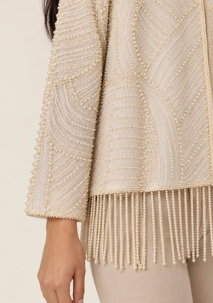 ibabn Women’s Hand Beaded Fringe Jacket - Amaya