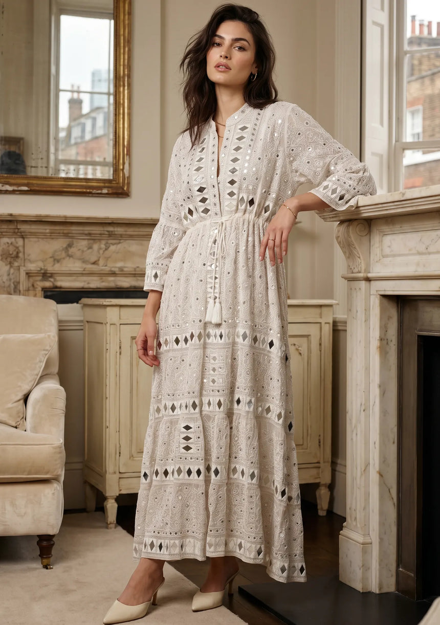 ibBan Women's Hand Embroidered Long Tunic Dress -Corina Long Tunic