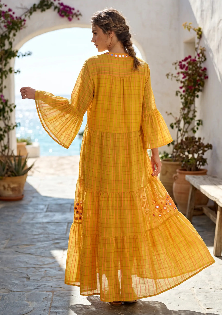 ibBan Premium Cotton Hand Embroidered Long Tunic Dress | Women's Boho Dress - Yamba Tunic