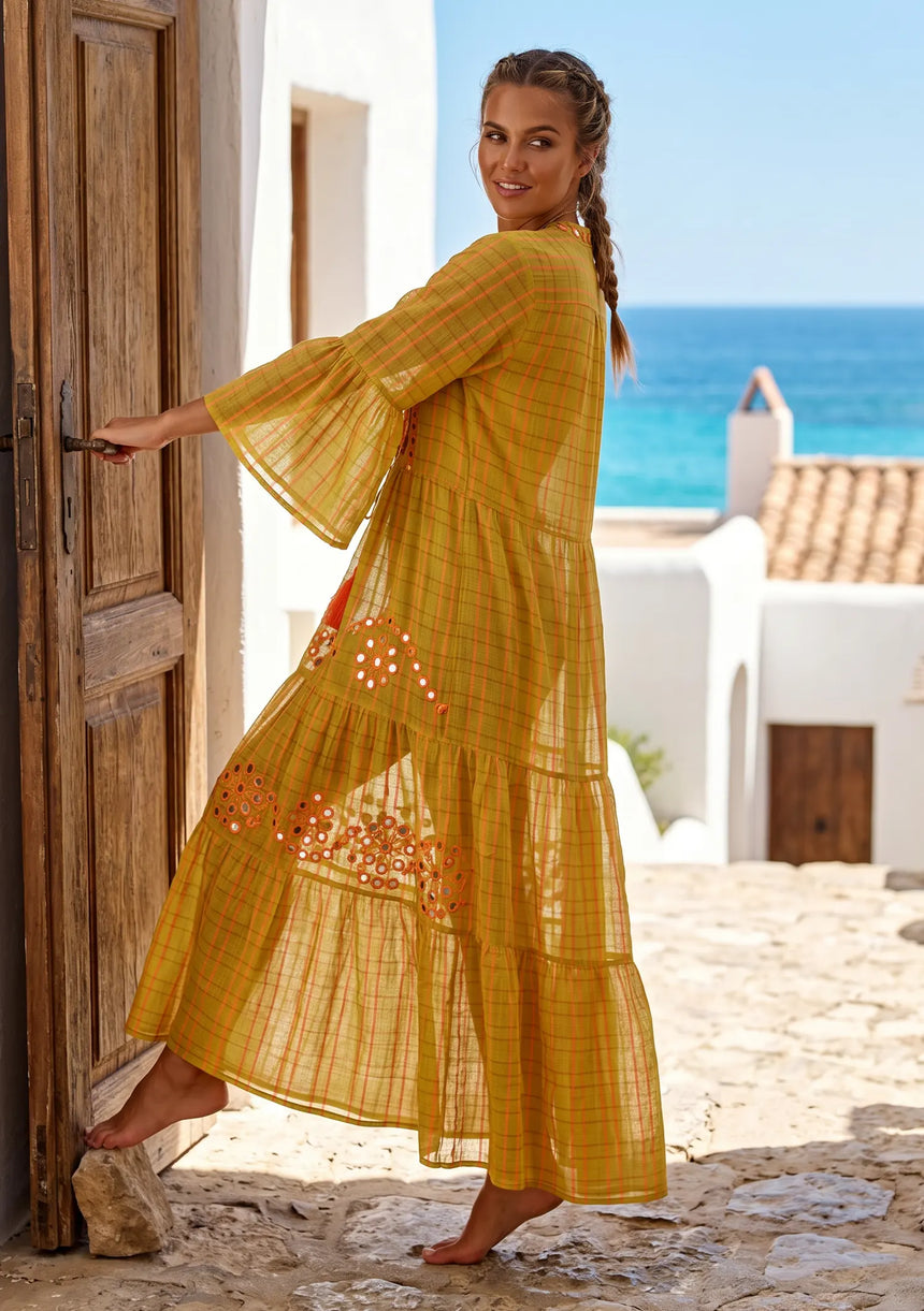 ibBan Premium Cotton Hand Embroidered Long Tunic Dress | Women's Boho Dress - Yamba Tunic