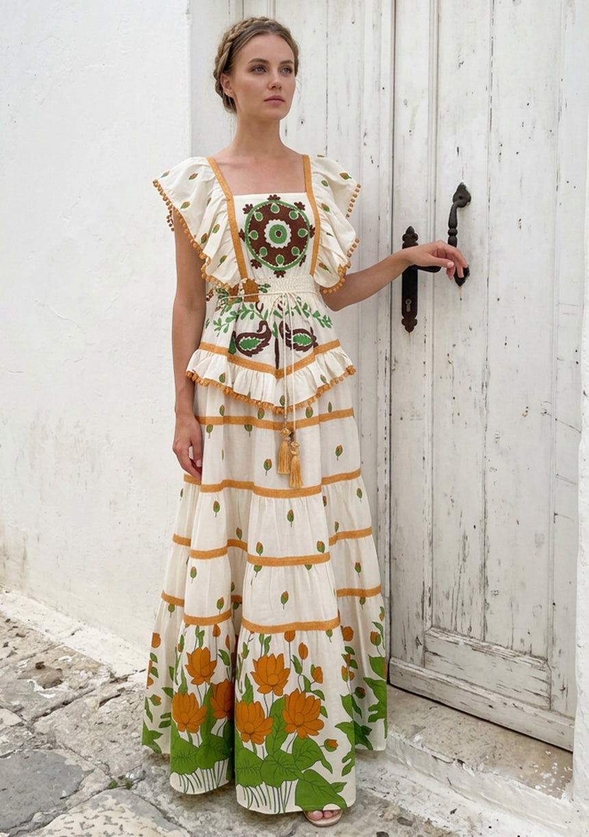 ibBan Hand Embroidered Cotton Maxi Dress-Akira Long Dress