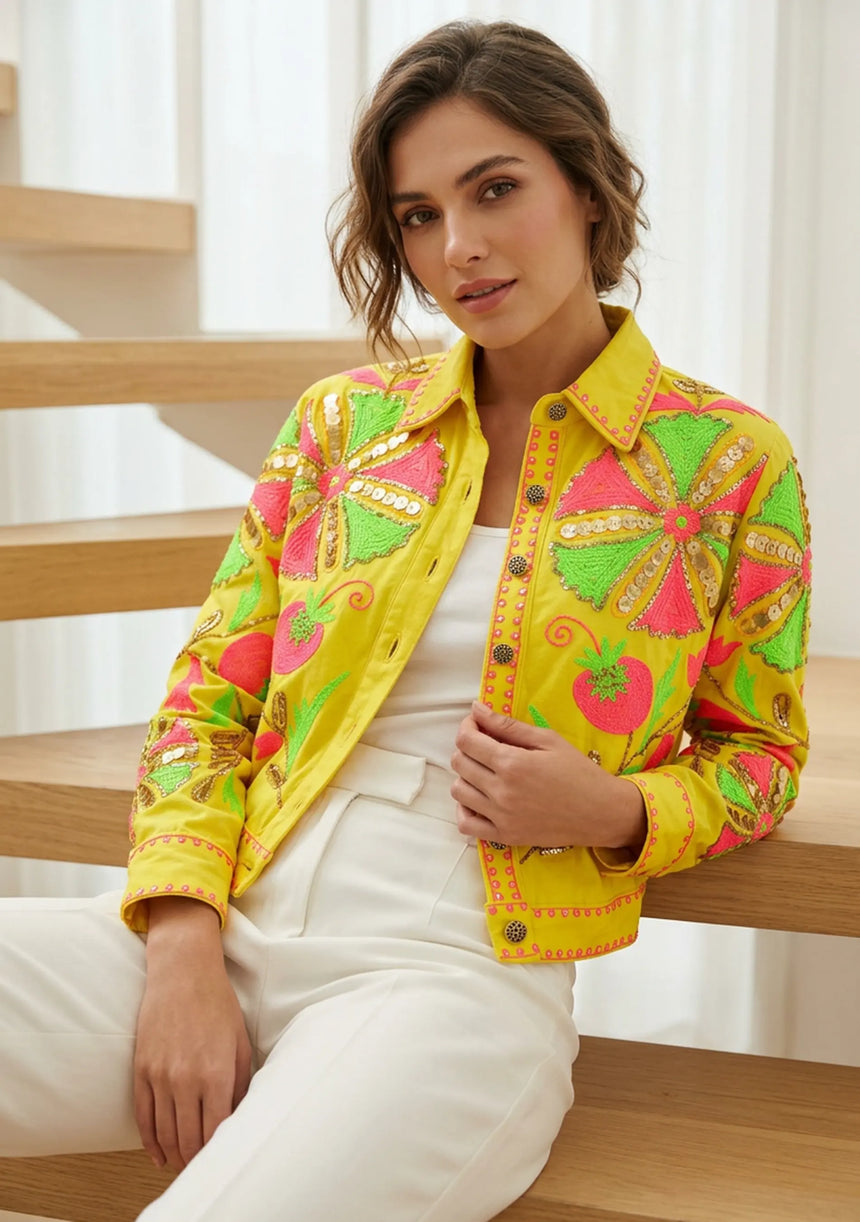 Women's Artisan Hand Embroidery Canvas Jacket - Meliah