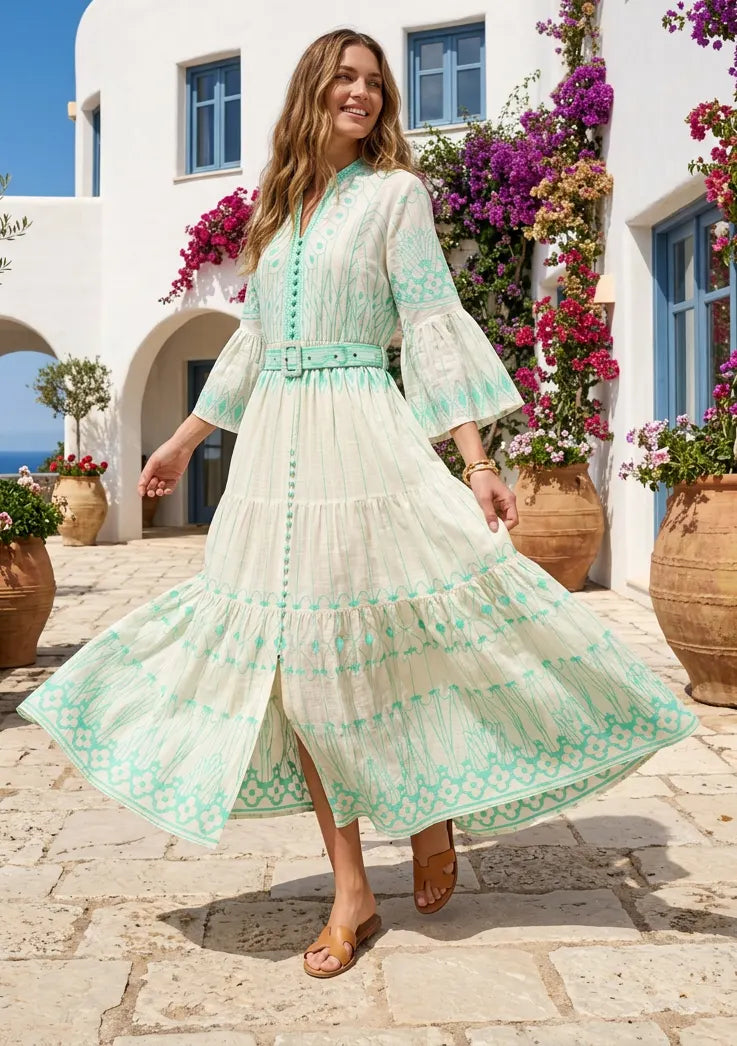 ibBan Cotton Long Tunic Dress with Hand Embroidery - Meerab Long Tunic