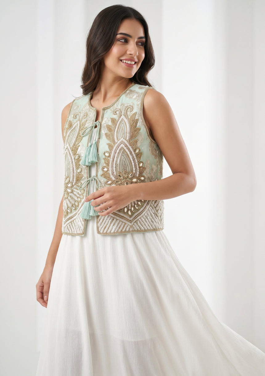 ibBan Hand Embroidered Vest | Luxury Beaded Sleeveless Vest - Vidha