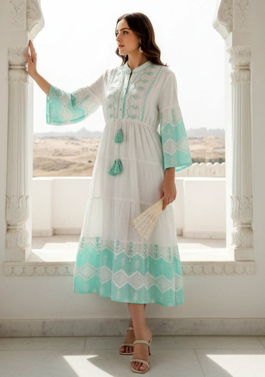 ibBan Cotton Long Tunic Dress with Hand Embroidery - Hira Long Tunic