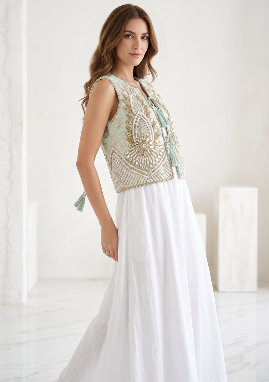 ibBan Hand Embroidered Vest | Luxury Beaded Sleeveless Vest - Vidha