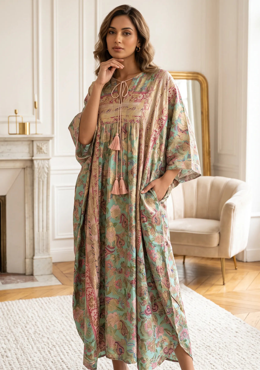 ibBan Premium Lurex Kaftan Dress with Hand Embroidery -Kamla Kaftan