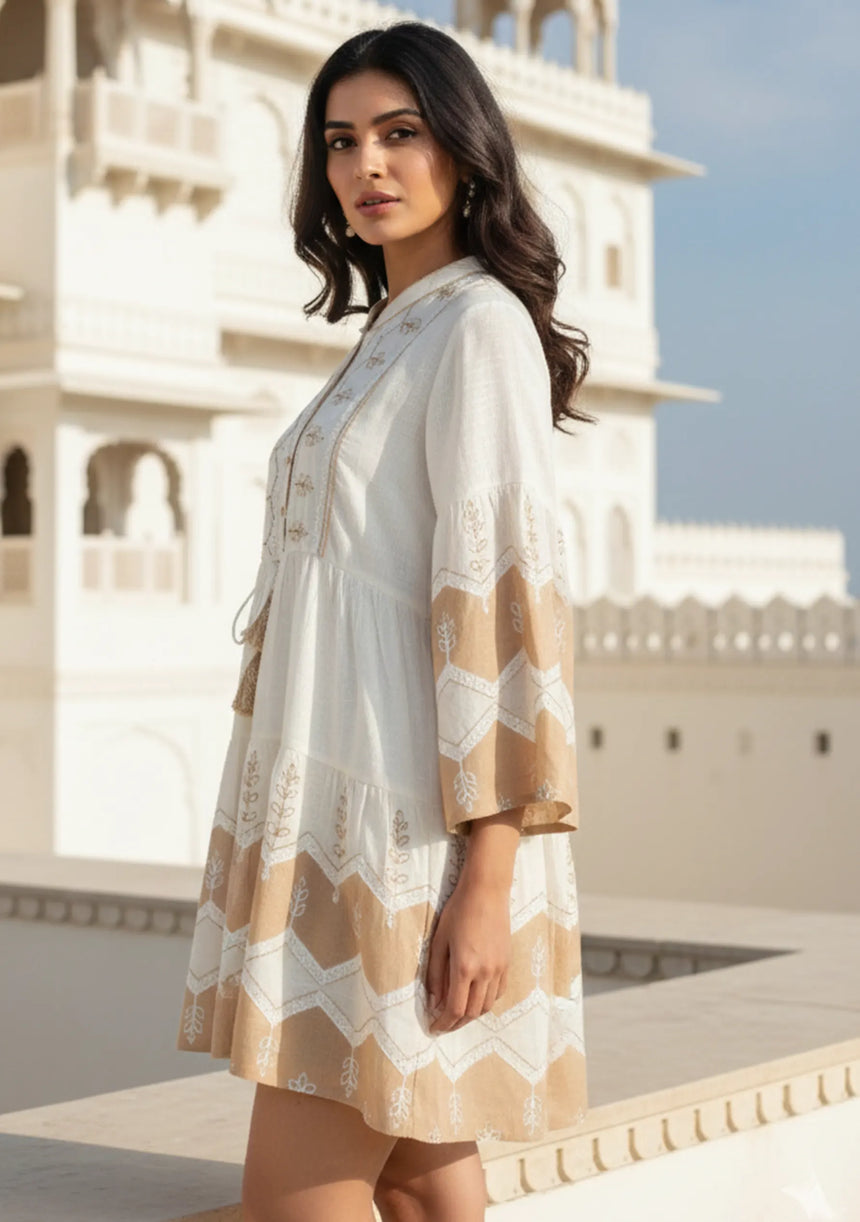 ibBan Cotton Short Tunic with Hand Embroidery-Hira Short Tunic