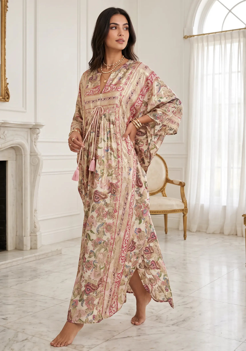 ibBan Premium Lurex Kaftan Dress with Hand Embroidery -Kamla Kaftan