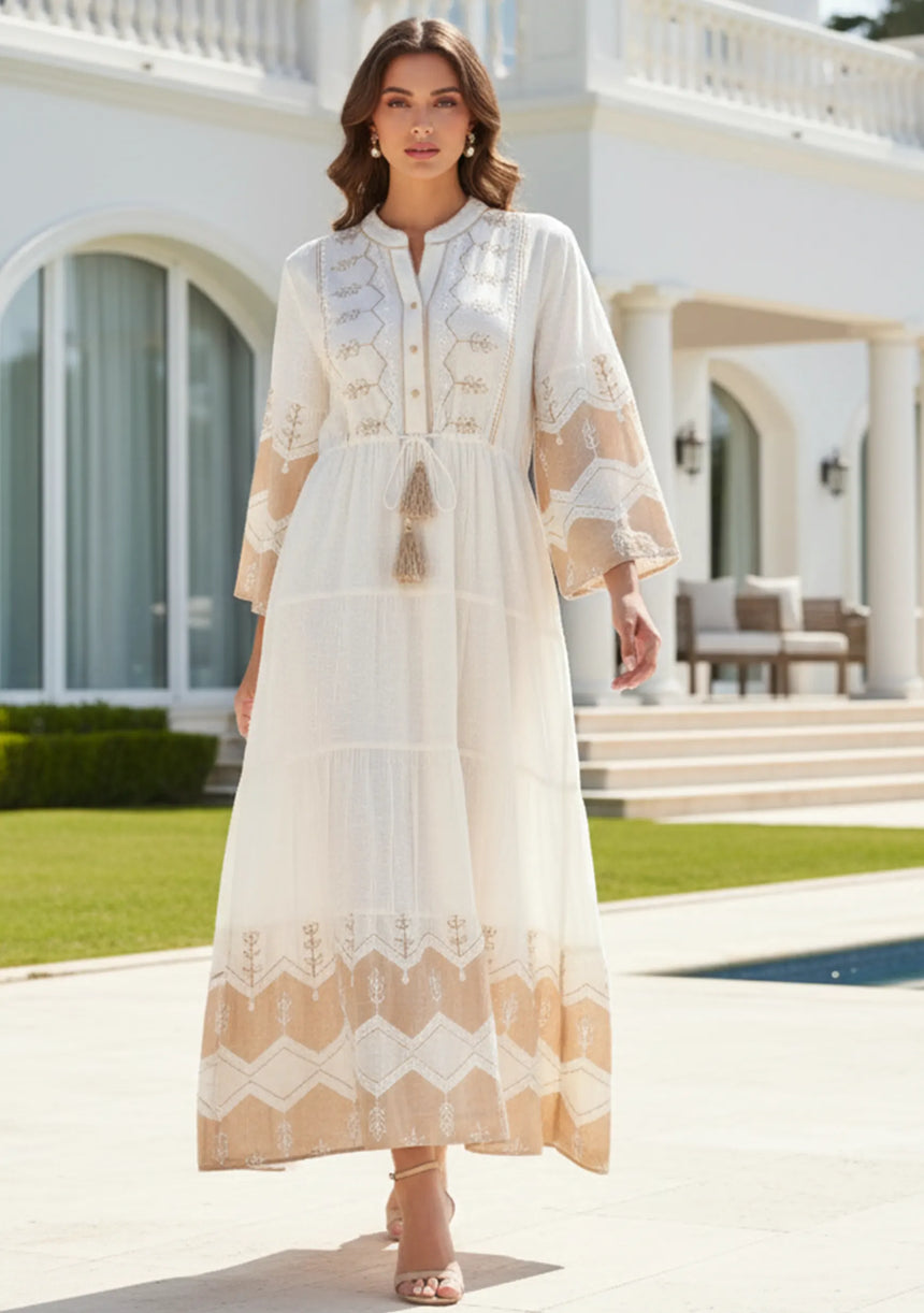 ibBan Cotton Long Tunic Dress with Hand Embroidery - Hira Long Tunic