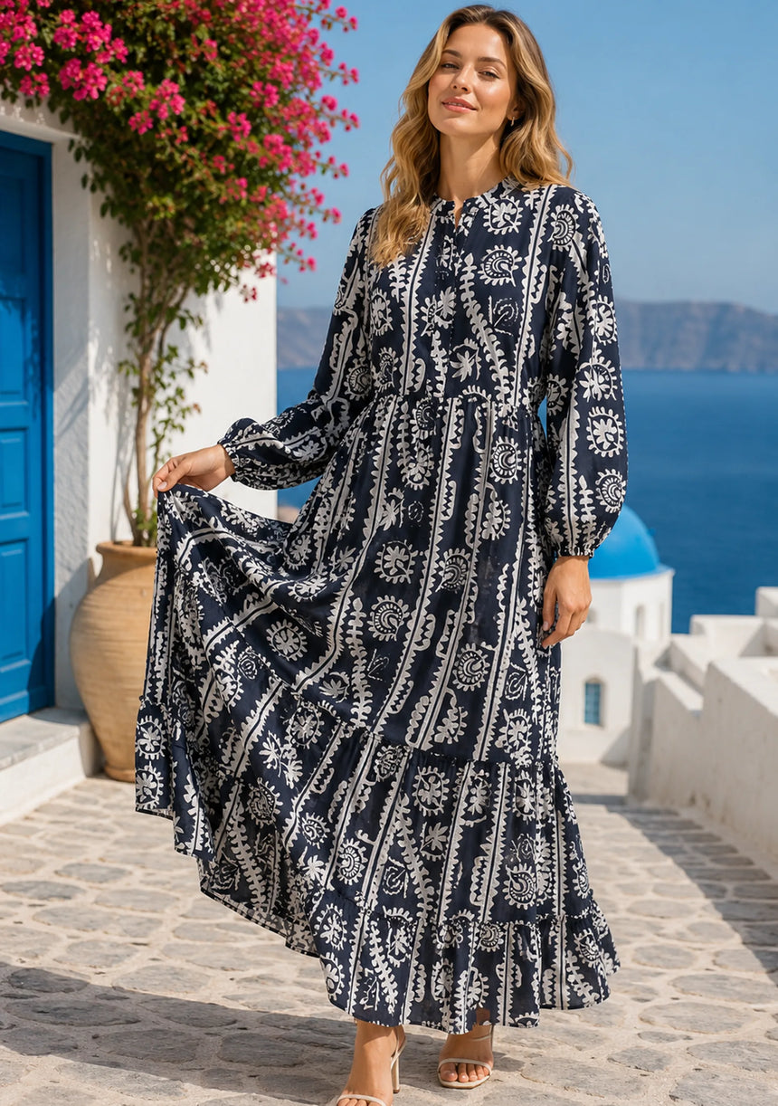 Maxivestido de algodón con cuello en V para mujer - Asheer