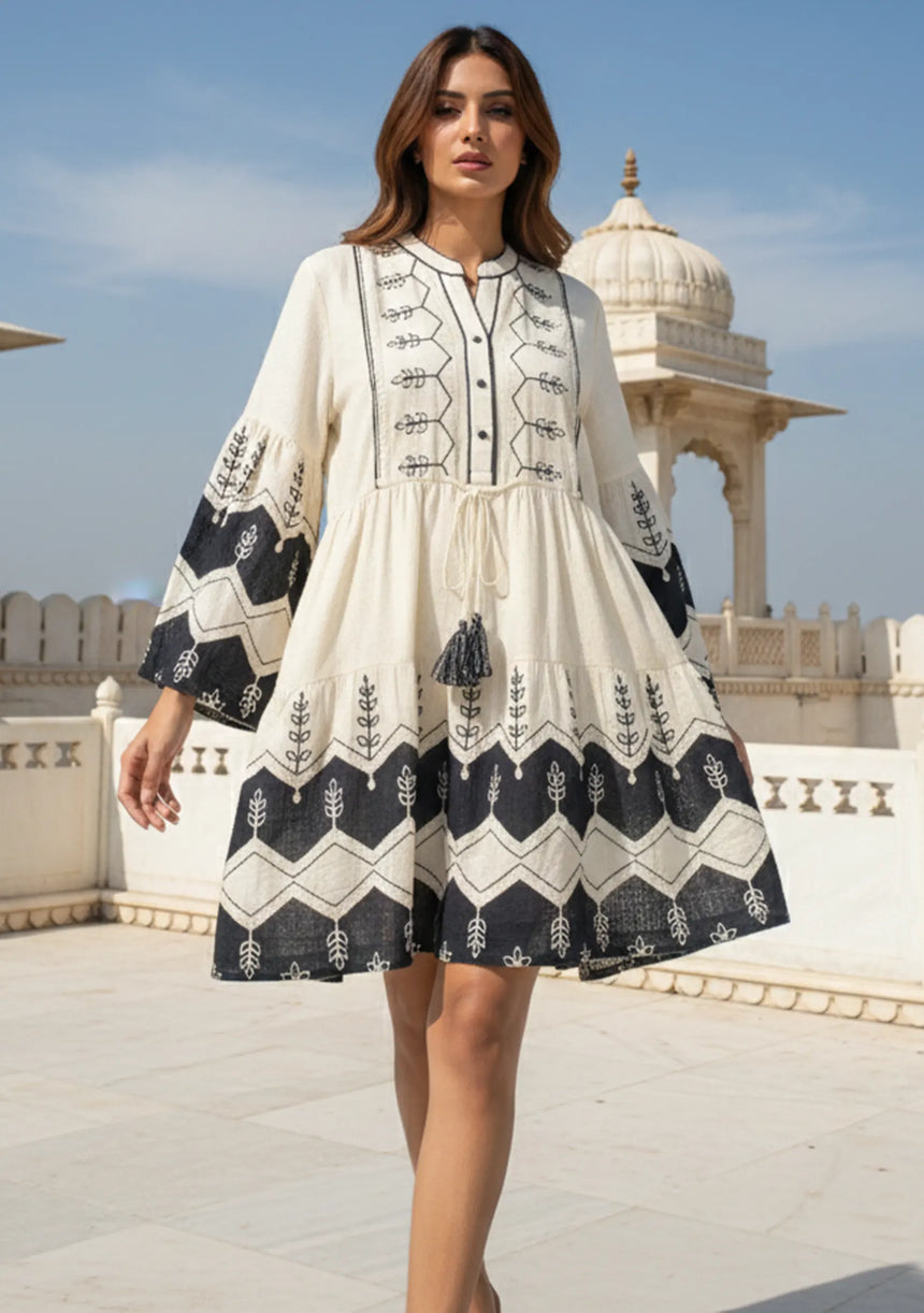 ibBan Cotton Short Tunic with Hand Embroidery-Hira Short Tunic