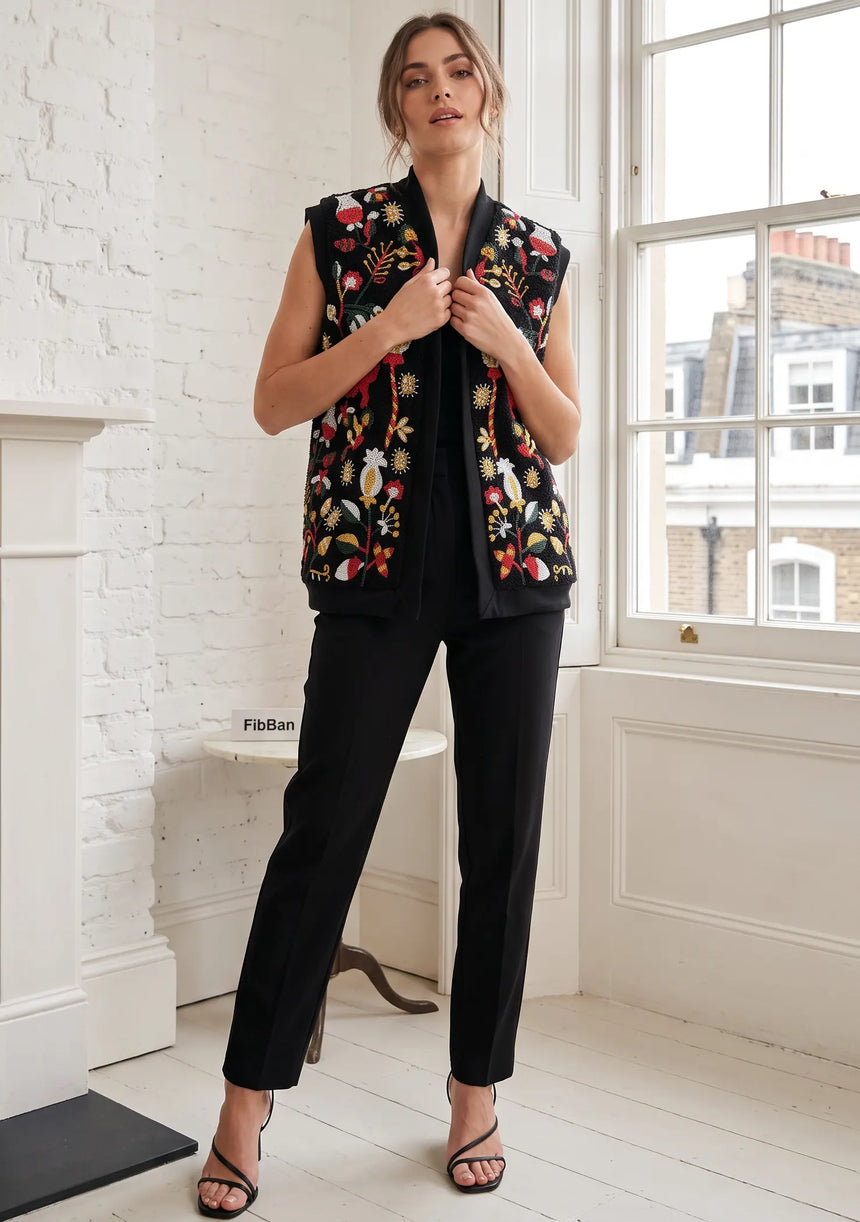 ibBan Women's Hand Embroidered Winter Gilet - Sanya Gilet