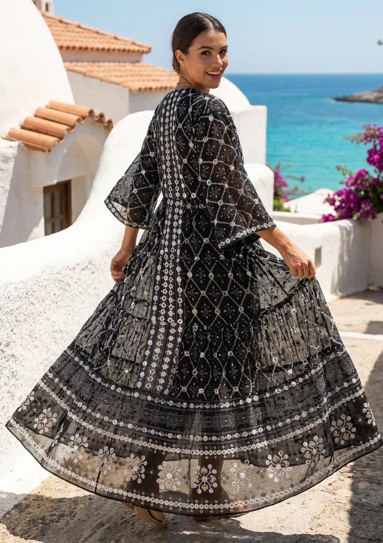 ibBan Hand Embroidered Cotton Maxi Dress | Luxury Boho Resort -Fabiya