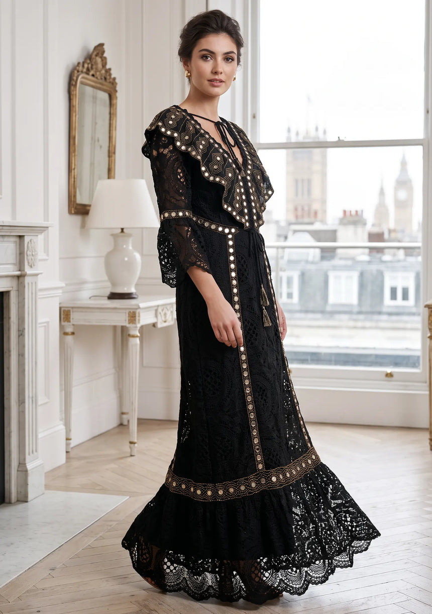 ibBan Women's Luxury Hand Embroidered Lace Maxi Dress - Isobel